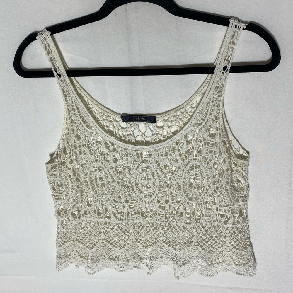 Dulcie Cream Crochet Lace Boho Cropped Tank Top S Festival Fairycore